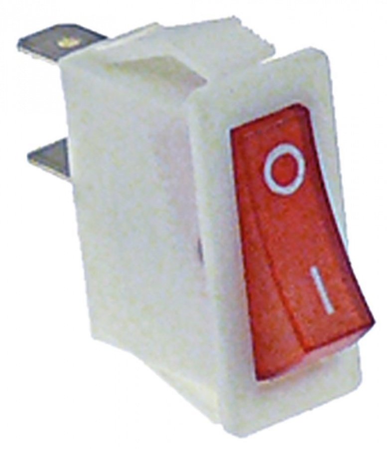rocker switch 28x10mm red 1NO 250V 15A 0-I connection male faston 6,3mm