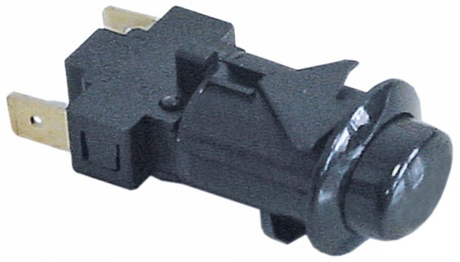 momentary push switch mounting ø 20,6x16,4mm black 1CO 250V 16A connection male faston 6,3mm STOP