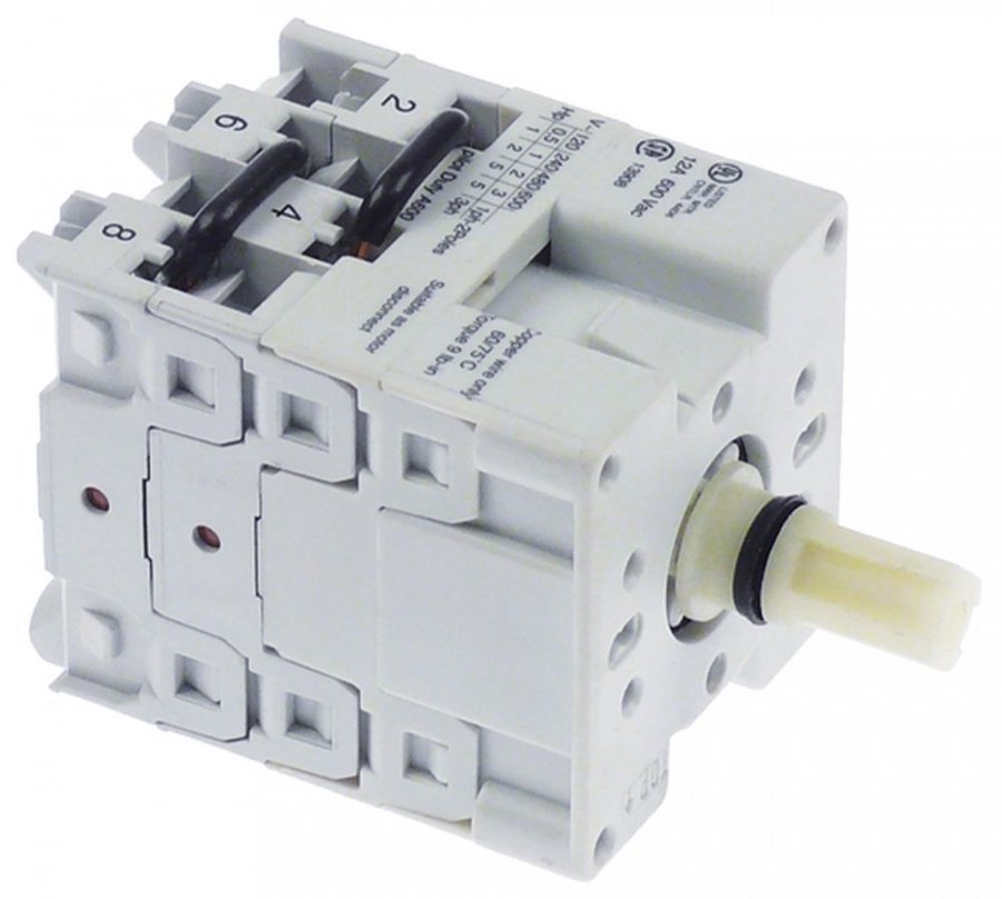 Intrerupator rotativ cu 3 pozitii 1-0-2, tip LE2-12-3252, 600 V, 12 A, ax ø 9x8 mm, L 20 mm - 347909