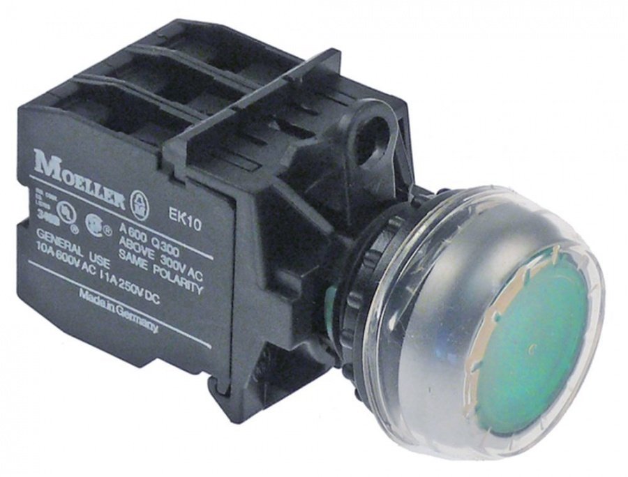 momentary push switch green illuminated, 80-264V ø 22,5mm 2NO protection cap momentary