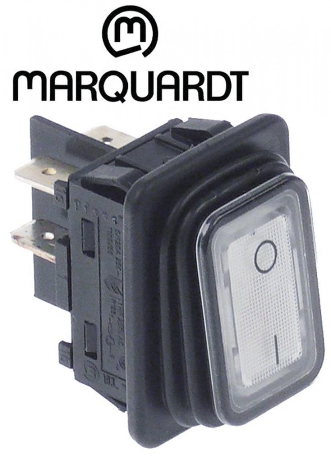 Intrerupator basculant etans 20 A, 250 V, montare in fereastra 30x22 mm, iluminat alb, simboluri O-I - 347531