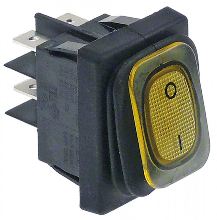 Intrerupator basculant cu burduf etans, contacte 20 A, 230 V, montare 30x22 mm, iluminat galben - 347973
