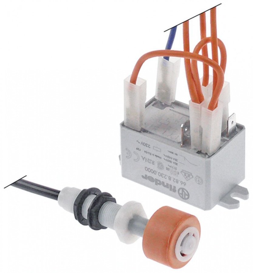 Kit nivel apa, flotor ø 25 mm, L 73 mm, montare ø 12 mm, contact 1CO, 10 A, 250 V, cablu L 1380 mm - 348026