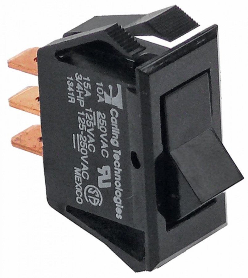 rocker switch 27,4x12,4mm black 1CO 250V 10A with neutral position connection male faston 6,3mm