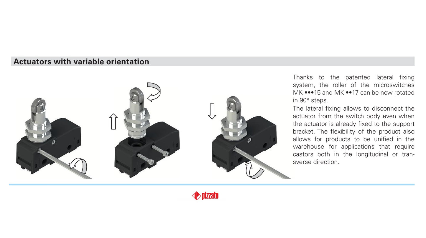 Microintrerupator cu rola PIZZATO MK V11D15, 250V, contact 1CO 16A, filet M12x1, L filet 15mm