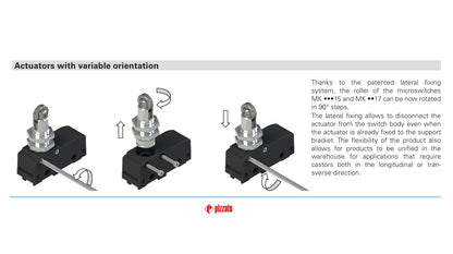 Microintrerupator cu rola PIZZATO MK V11D15, 250V, contact 1CO 16A, filet M12x1, L filet 15mm