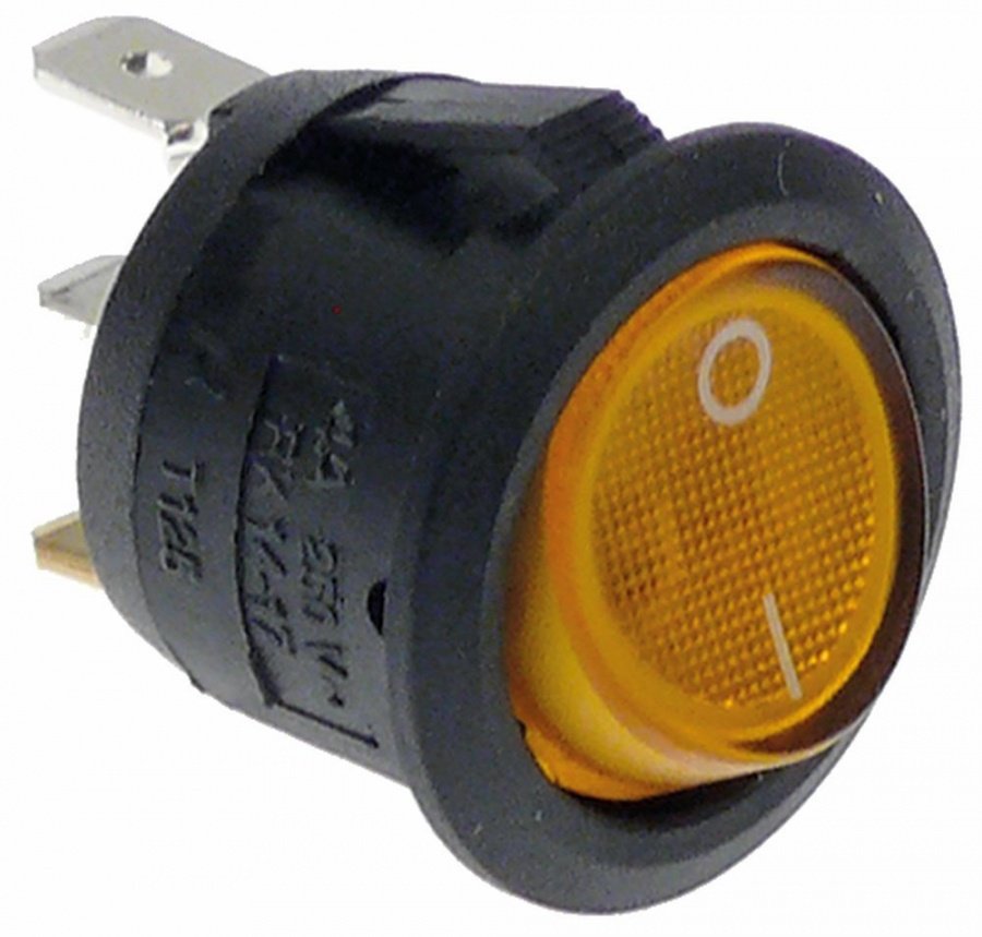 Întrerupător basculant portocaliu 0-1, contact 1NO, 4A, 250V, diametru montaj ø 20 mm, papuci 4,8 mm - 348203