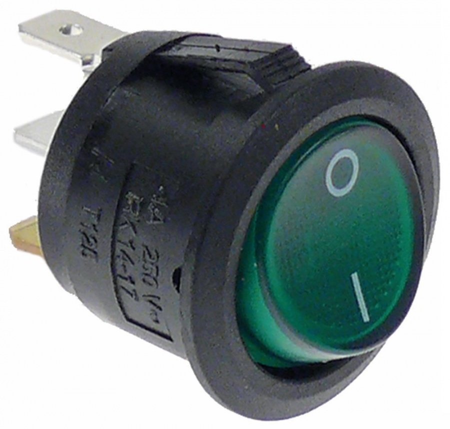 intrerupator basculant dimensiuni de montaj 20mm verde 1NO 250V 4A 0-1 racord 4,8mm