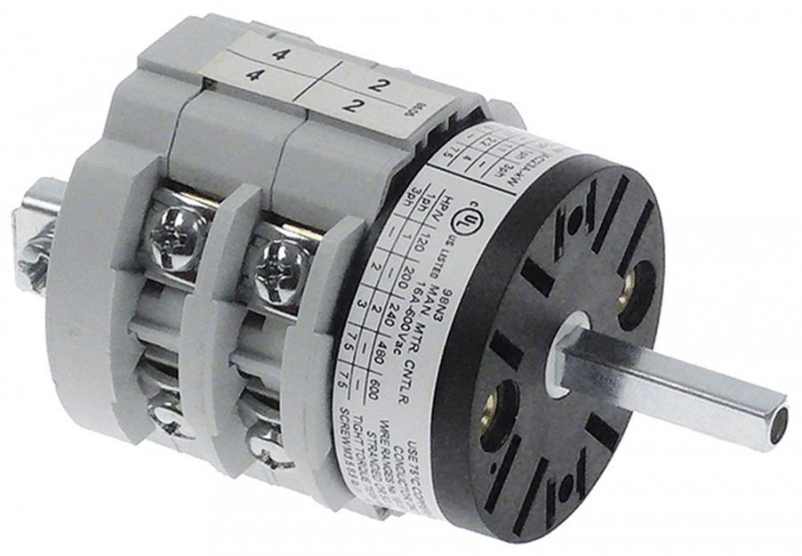 comutator rotativ poziții 3 0-1-2 seturi de contacte 4 tip 400V 16A ax ø 5x5mm