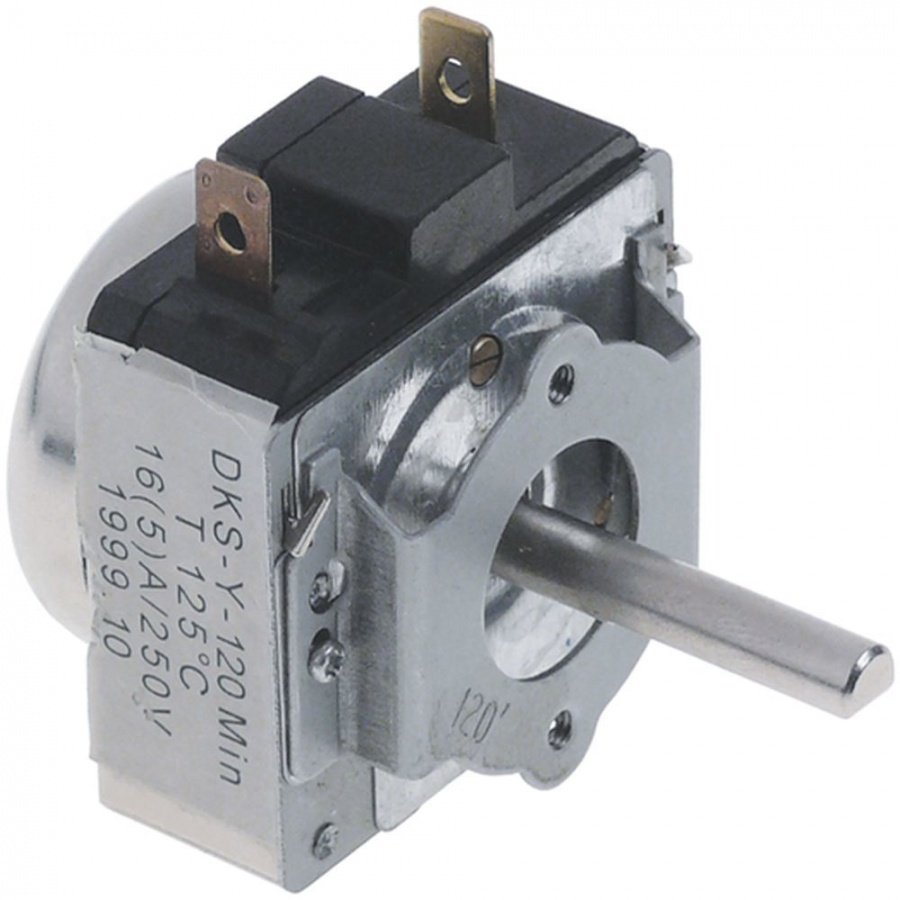 Timer mecanic 120 minute, contact 16A, 250V, cu clopotel, cu pozitie de functionare la infinit, ax D ø 6x4.6 mm - 350145