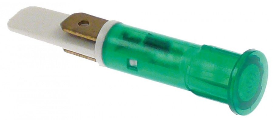 Lampa indicatoare verde, 230V, montare in orificiu ø 10 mm, conectori 6,3 mm, set de 5 bucati - 357056