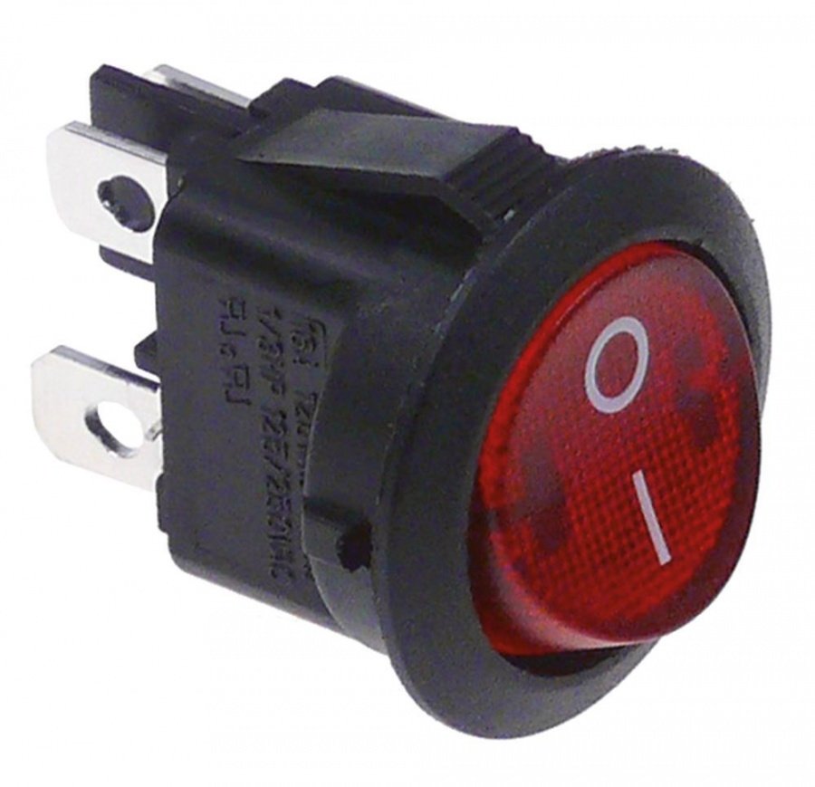 Intrerupator basculant rosu ø 20 mm, cu 2 contacte 2NO, 250 V, 10 A, conector papuc 4,8 mm - 357074