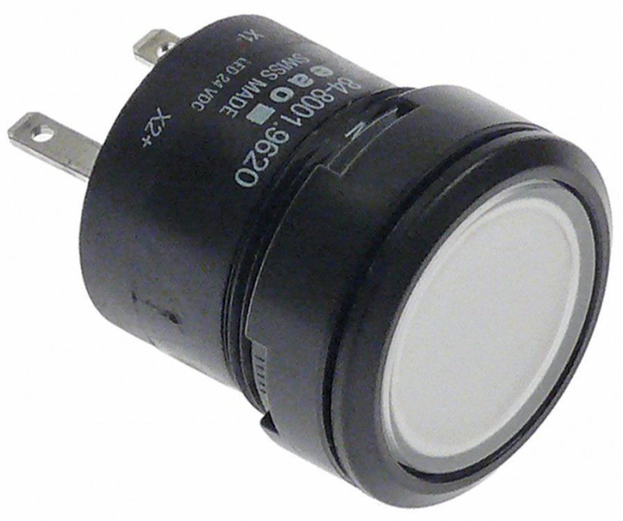 bec de semnalizare ø 22mm alb 24V racord fișă plată masculină 2,8mm plastic