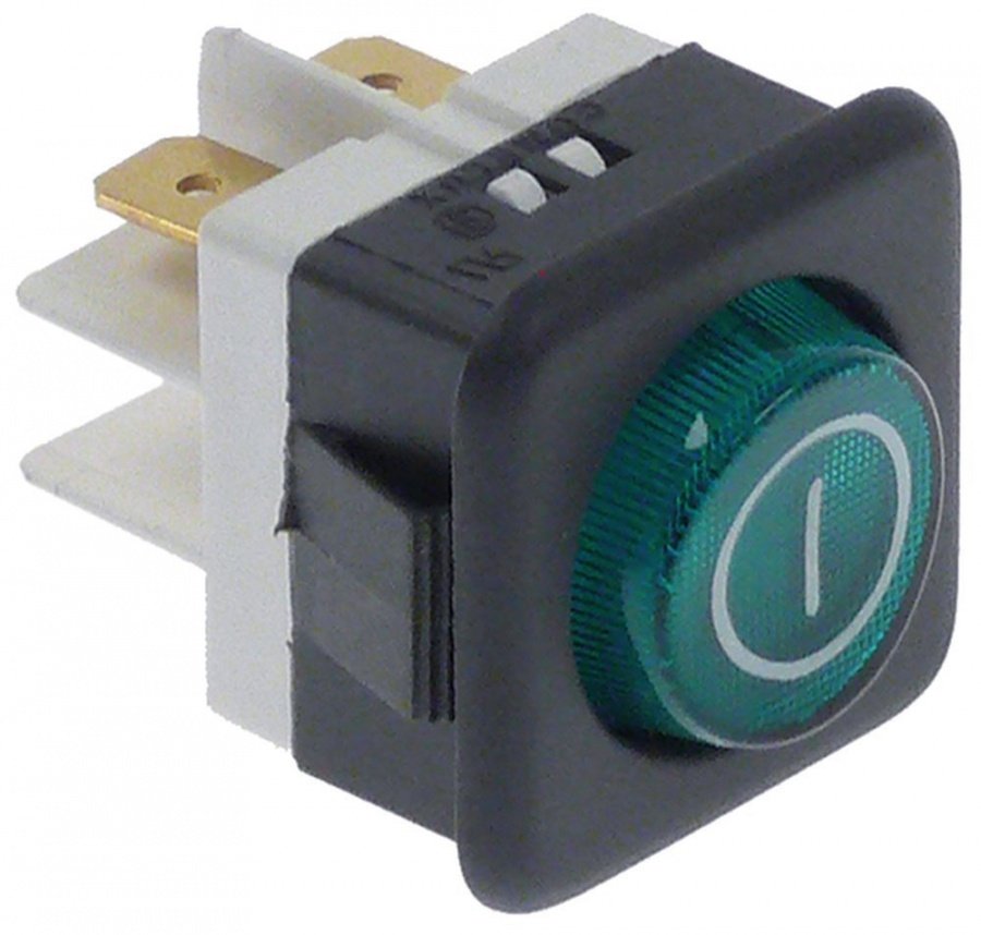 indicator light 27,8x25mm 220-250V green connection male faston 6,3mm temp.-resist. 85°C
