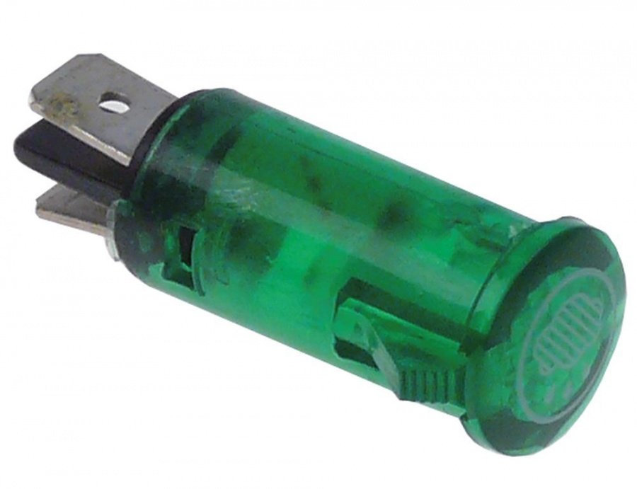 indicator light ø 13mm 230V green connection male faston 6,3mm steaming