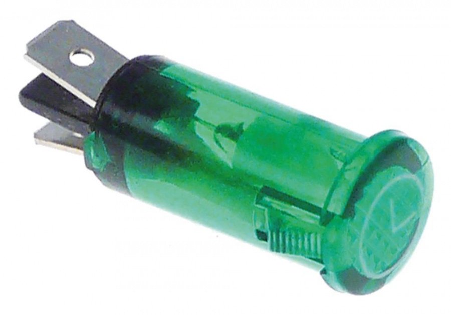 Lampa indicatoare verde cu simbol ceas, montare ø 13 mm, 230 V, papuci 6,3 mm - 359572