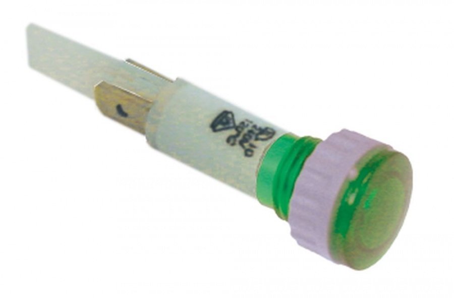 Lampa indicatoare verde, montare ø 10 mm, 230 V, conectori 4,8 mm - 359870