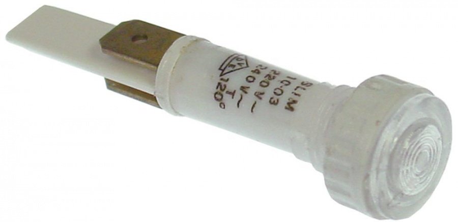 bec de semnalizare ø 10mm 230V limpede racord fișă plată masculină 6,3mm