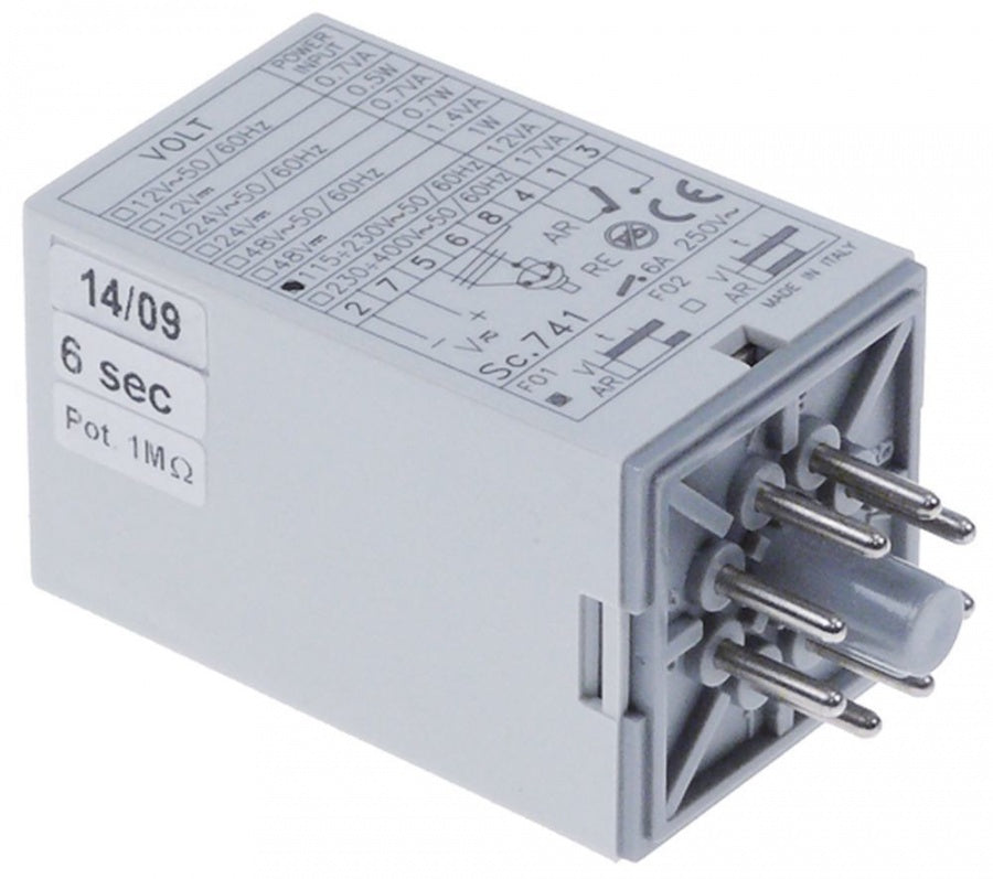 time relay 1CO 115-230V AC at 250V 6 A connection plug-in connection round 8-pole - Code 360455