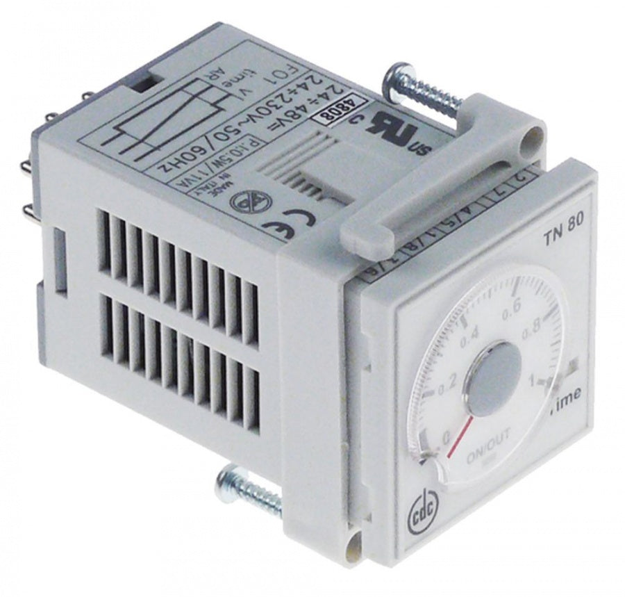 Releu de timp CDC TN 80 Sc.815, domeniu 3s-60min, 24-230 V- CA, 24-48 V- CC, 6 A, 1CO, 8 pini de conectare - 360468