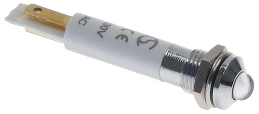 bec de semnalizare LED  ø montaj 8mm alb 230VAC racord F2,8x0,8 filet de fixare M8x0,75