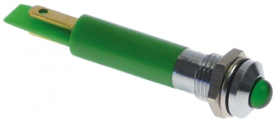 bec de semnalizare LED  ø montaj 8mm verde 230VAC racord F2,8x0,8 filet de fixare M8x0,75