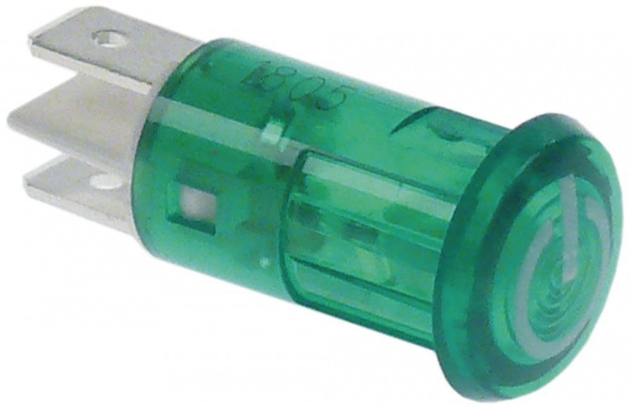 bec de semnalizare ø 12.5mm verde 230V racord fișă plată masculină 6,3mm rez.temp. 100°C