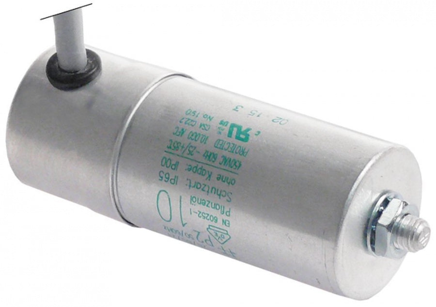 Condensator 10 µF, 400 V, carcasa metalica, cu cablu - 365005