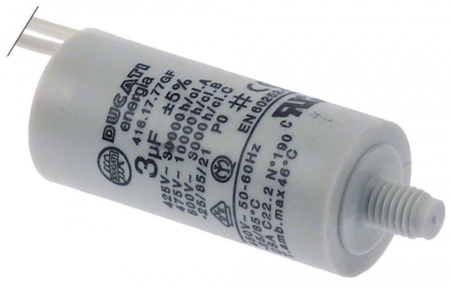 capacitor capacity 3 µF 450 V  tolerance 5 % 50/60Hz environment temperature max. -25 to +85°C