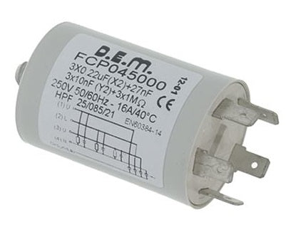 Condensator filtru antiparazitar D.E.M. FCP 045000, 250V, 50/60Hz, cu 5 borne