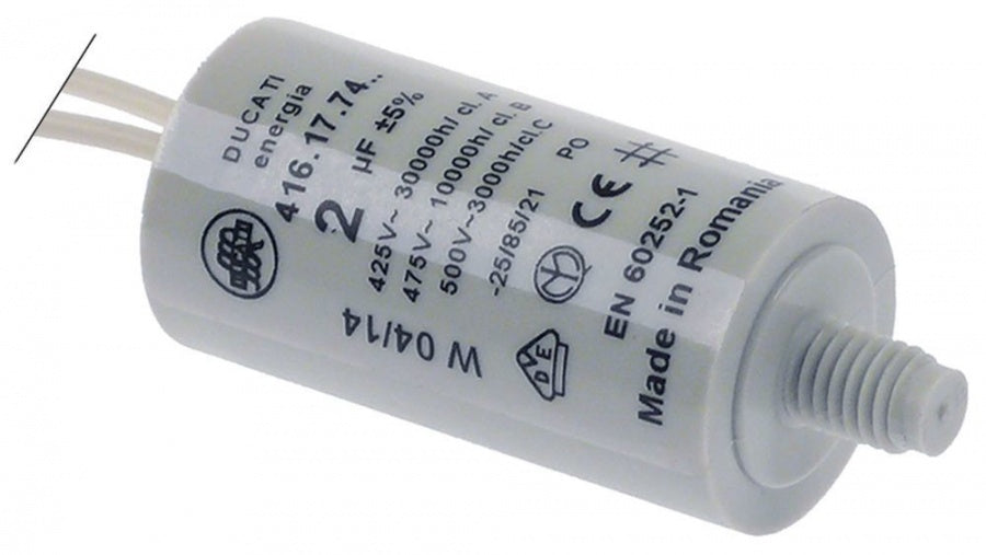 Condensator 2 µF, 425 V, toleranta 5%, 50/60 Hz, ambient temp max. -.25 to +85°C, ø 25 mm - 365170
