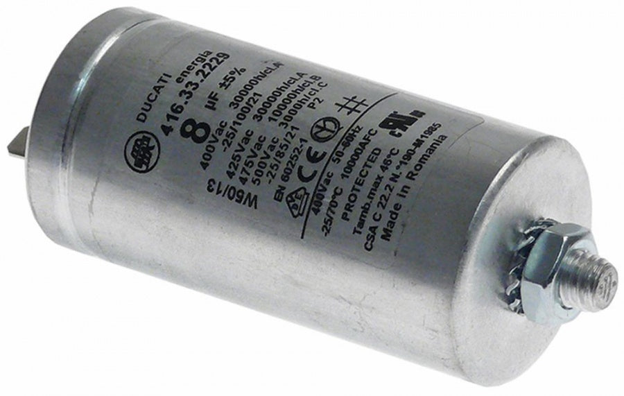 condensator capacitate 8µF 400-500V cu mantă metalică toleranȚĂ 5% ø 35mm L 72mm