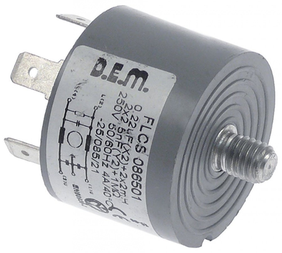 filtru deparazitar 250V 50/60Hz racord 5 fișă plată masculină 6,3mm M8 plastic