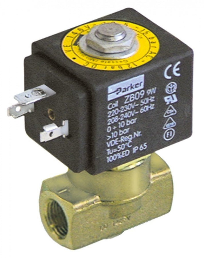 Electrovalva Parker VE-146, bobina ZB09 24 V alternativ, racorduri 1/4", deschidere nominala 3 mm, priza DIN, -20°-130°C, max. 10 bari - 370034