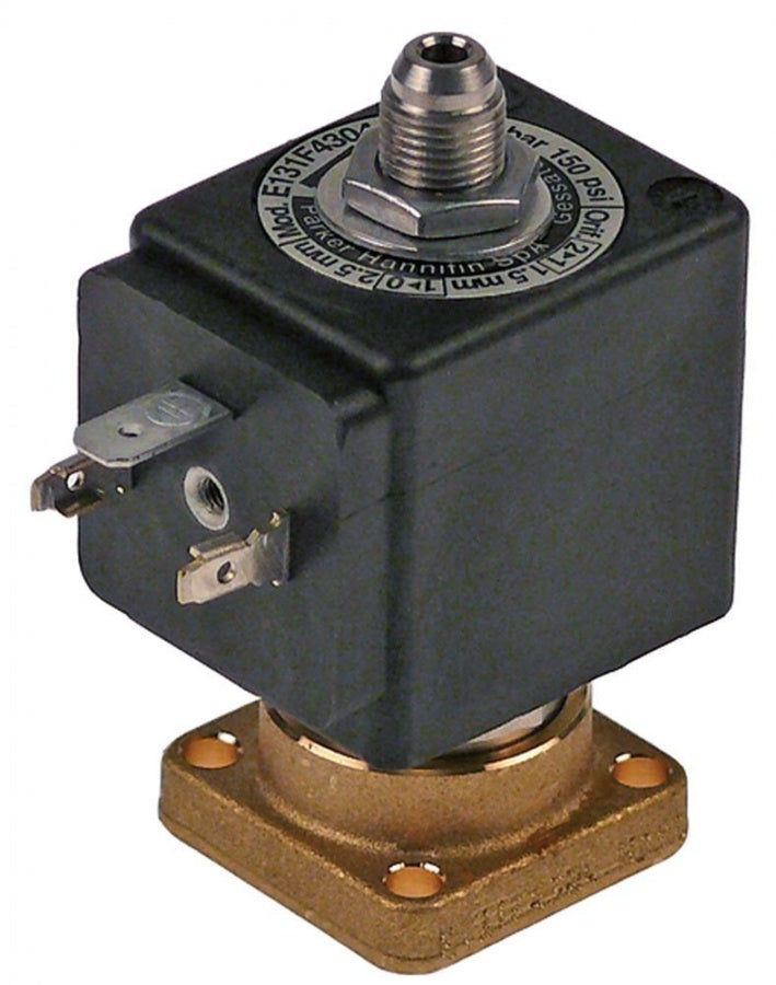 Electrovalva Parker pentru grup expresor, 3 cai, bobina ZB09, 230V cu refulare con extern, etansare pe rubin, -20°+140°C - electrovalva masina de cafea - 370057
