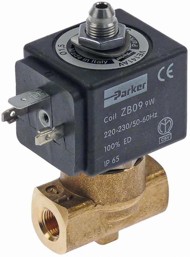 Electrovalva 3 Cai, 230 V, racord ¼", deschidere nominala 2 mm, priza DIN - Cod 370059