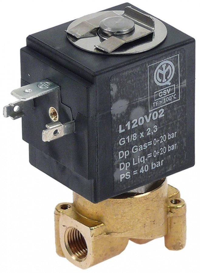 Electrovalva Sirai 24 V, tip L120-Vo2, bobina ZA10AFL, racord 1/8", L 32 mm, orificiu de trecere 2,2 mm, priza DIN - 370064