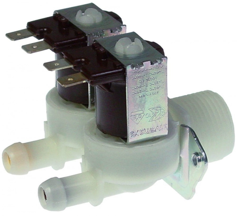 Electrovalva, 2 Cai, dreapta, 230 V, intrare ¾", t. max. 90°C, iesire A 2,5l/min, iesire B 2,5l/min - Cod 370183