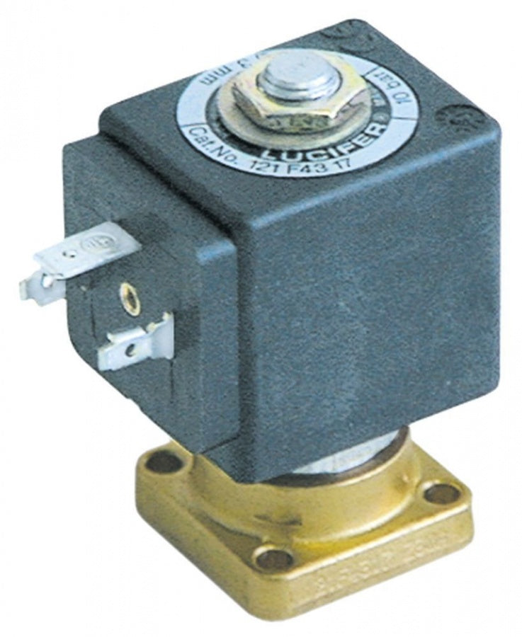 Electrovalva cu talpa patrata Lucifer 121F, 230 V, etansare pe rubin, deschidere nominala 3,5 mm, priza DIN, de la -10°+140°C, 10 bari - 370211