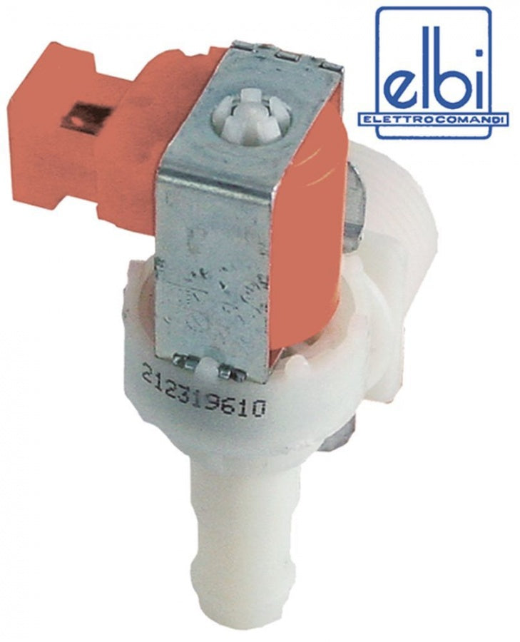 Electrovalva plastic unghiulara, 1 iesire, 230V, intrare ¾", iesire 14 mm, t. max. 90°C, ELBI - Cod 370253