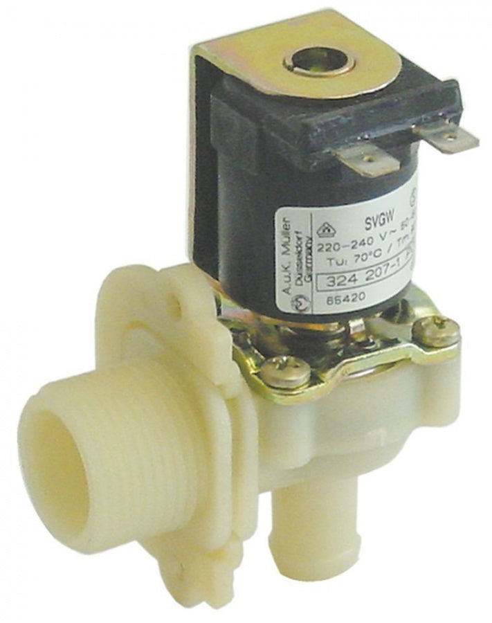 solenoid valve single angled 230V inlet ¾" outlet 14mm t.max. 90°C MULLER plastic