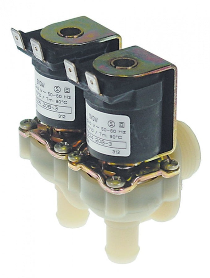 solenoid valve double angled 230V inlet ¾" outlet 14mm t.max. 90°C plastic MULLER
