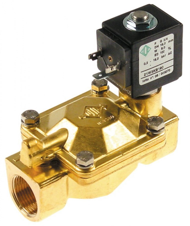 Electrovalva ODE serie 21W, racorduri 3/4", 230 V, L 104 mm, deschidere nominala 19 mm, priza DIN - 370356