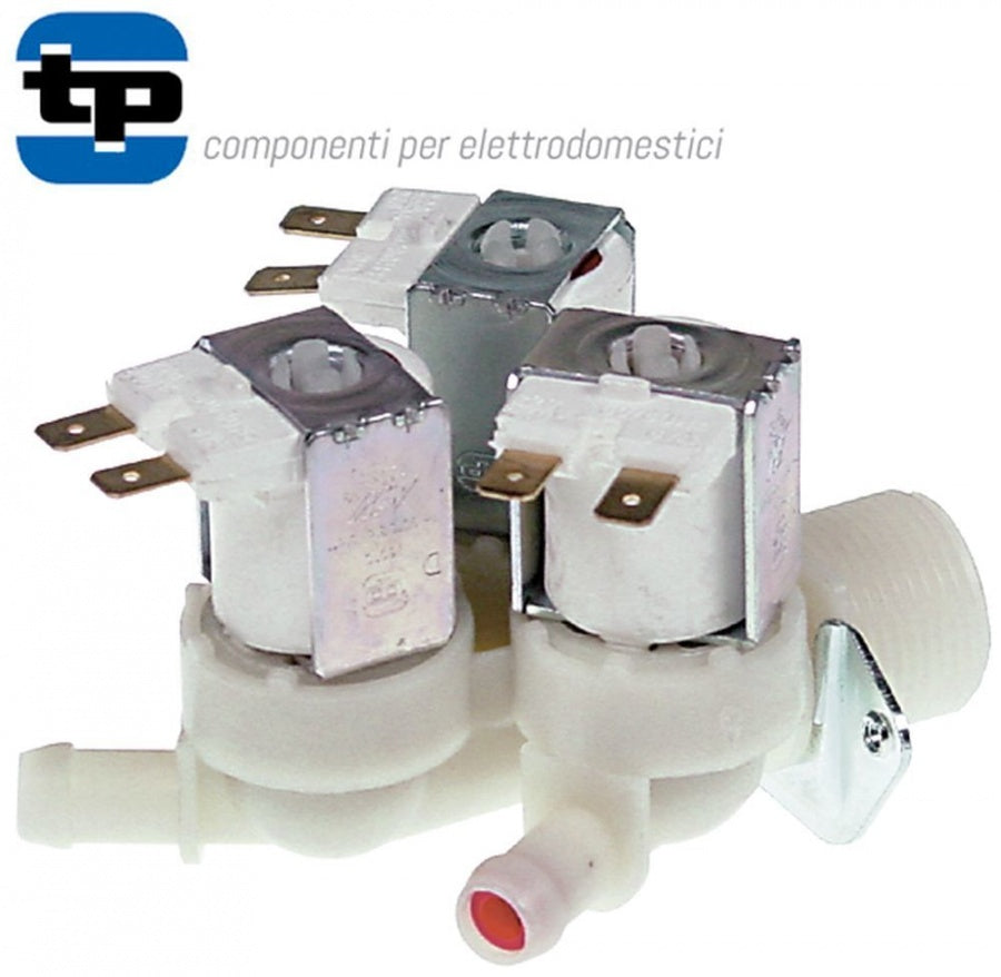 solenoid valve 3-fold straight 230V inlet ¾" outlet 11,5mm t.max. 90°C TP plastic