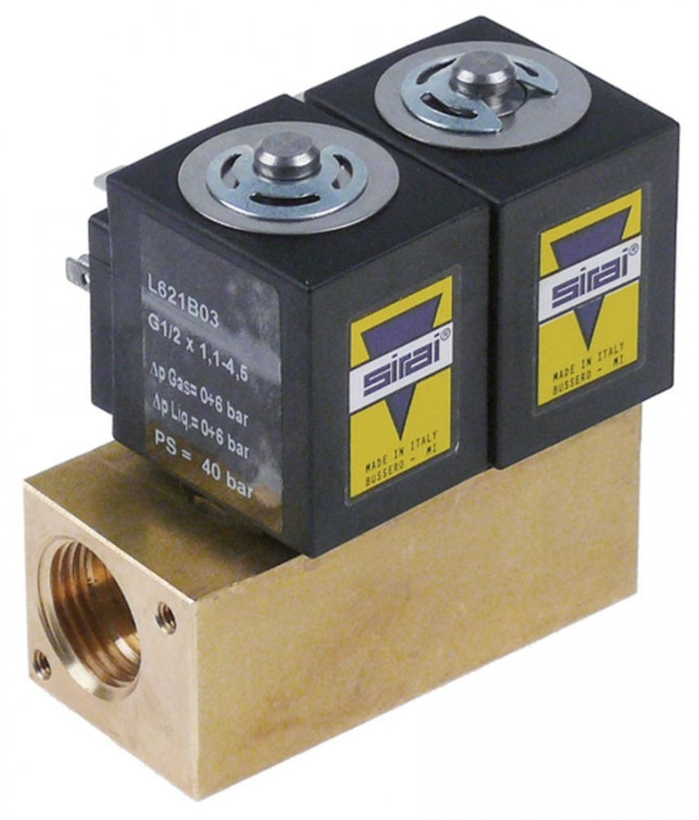 solenoid valve 230 VAC inlet 1/2" outlet 1,1-4,5mm SIRAI coil type ZA34A outlet 1/4" 230V brass