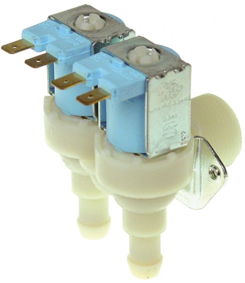 Electrovalva dubla pentru masina de gheata 230V, intrare 3/4", iesire 11,5 mm cu reductie de debit 1.5/2.5 l/min, galben/maro deschis - 370397