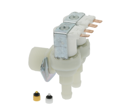 Electrovalva dubla pentru masina de gheata 230 V, intrare ¾", iesire 11,5 mm cu reductie de debit 2.5/0.8 l/min - 370445