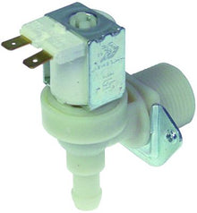 Electrovalva plastic unghiulara, 1 iesire, 230V, intrare ¾", iesire 11,5 mm, t. max. 90°C, debit 5 l/min, TP - 370451