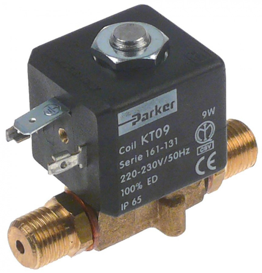 Electrovalva 2 cai, 230 V AC, racord ¼", FE, L 44 mm, deschidere nominala 2,2 mm, t.max. 80°C, Cod 370552