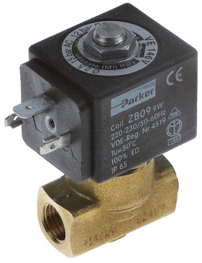 Electrovalva Parker 230 V, racorduri 1/4", L 40 mm, deschidere nominala 2,5 mm, max 15 bari, -20+130°C - 370564